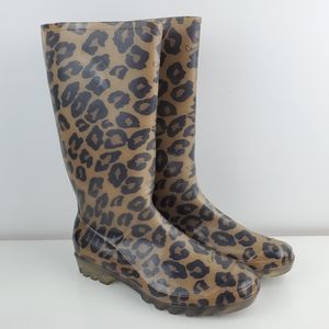 Coach tall rain boots with cheetah print size 10